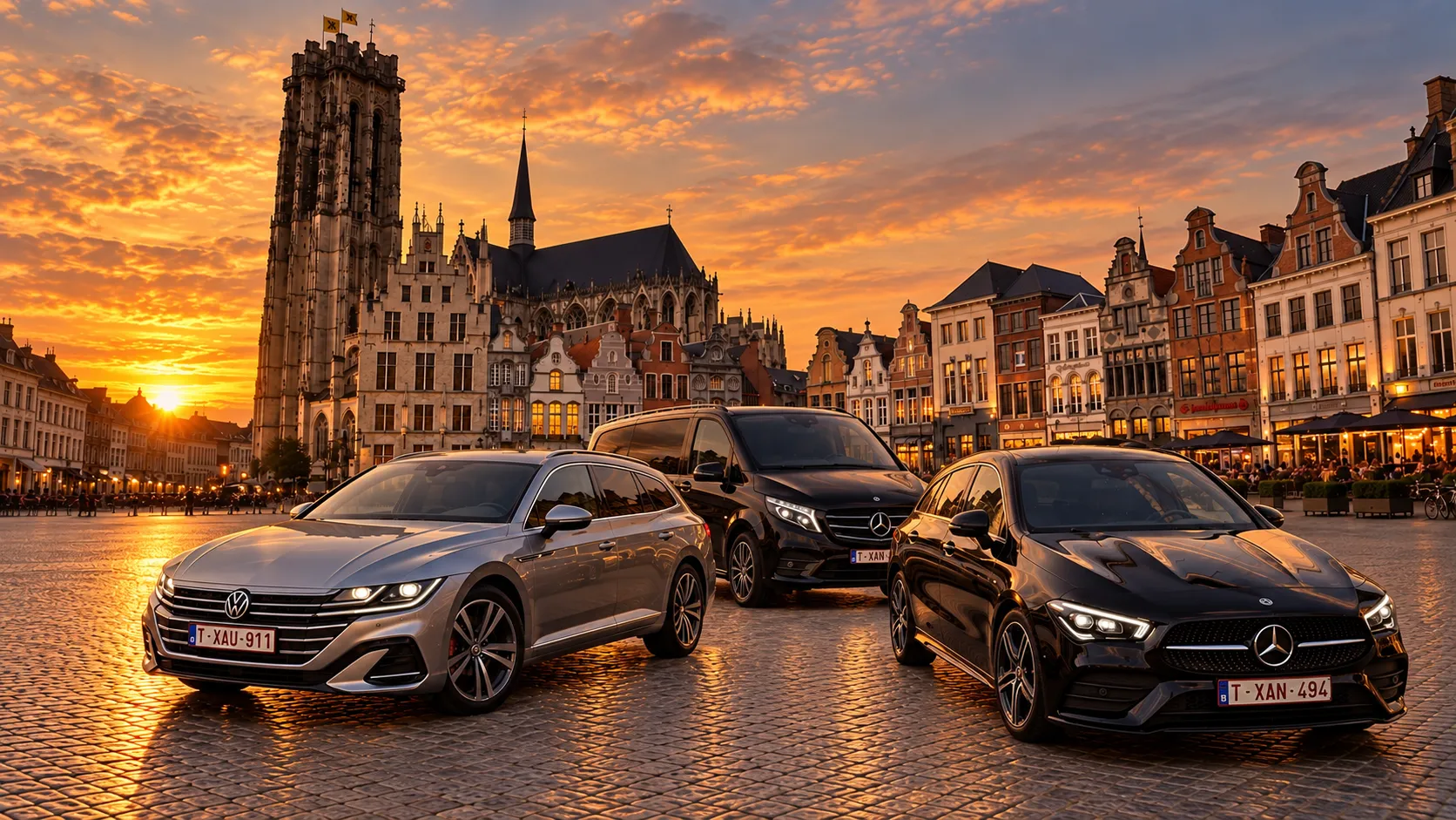 ELI TAXI op de Grote Markt in Mechelen bij zonsondergang